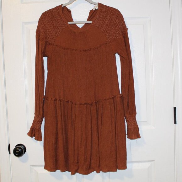 Anthropologie Moon River "Feeling Grateful" Babydoll rust-brown bohemian dress S - Picture 1 of 7